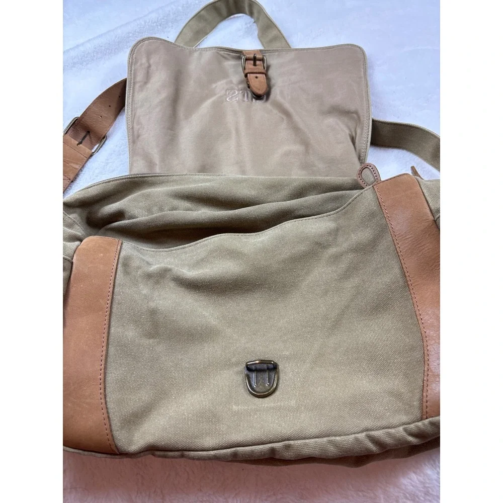 LL Bean Canvas Leather Field Messenger Bag Khaki Tan Satchel Crossbody SJD